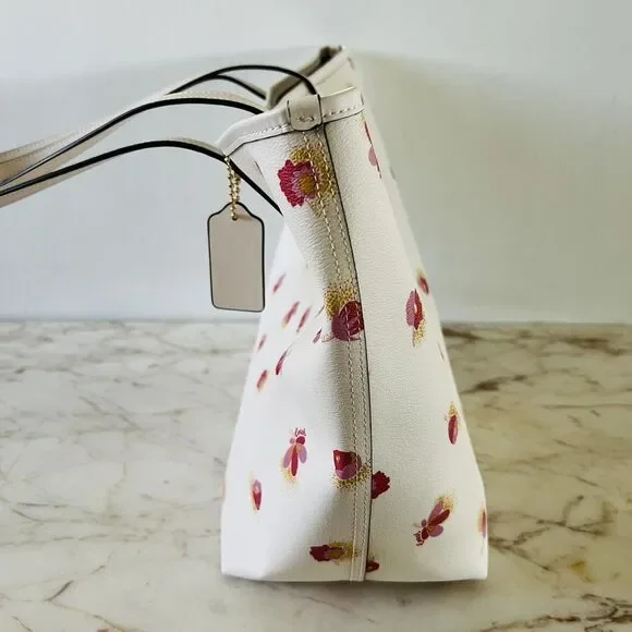 COACH Chalk Multi Poppy Floral City Tote Bag - Picture 7 of 11